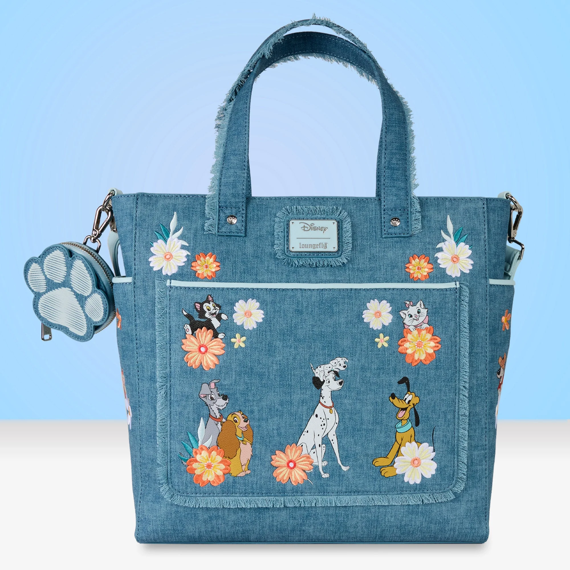 Loungefly x Disney Dogs & Cats Faux Denim Convertible Tote Bag with Coin Bag