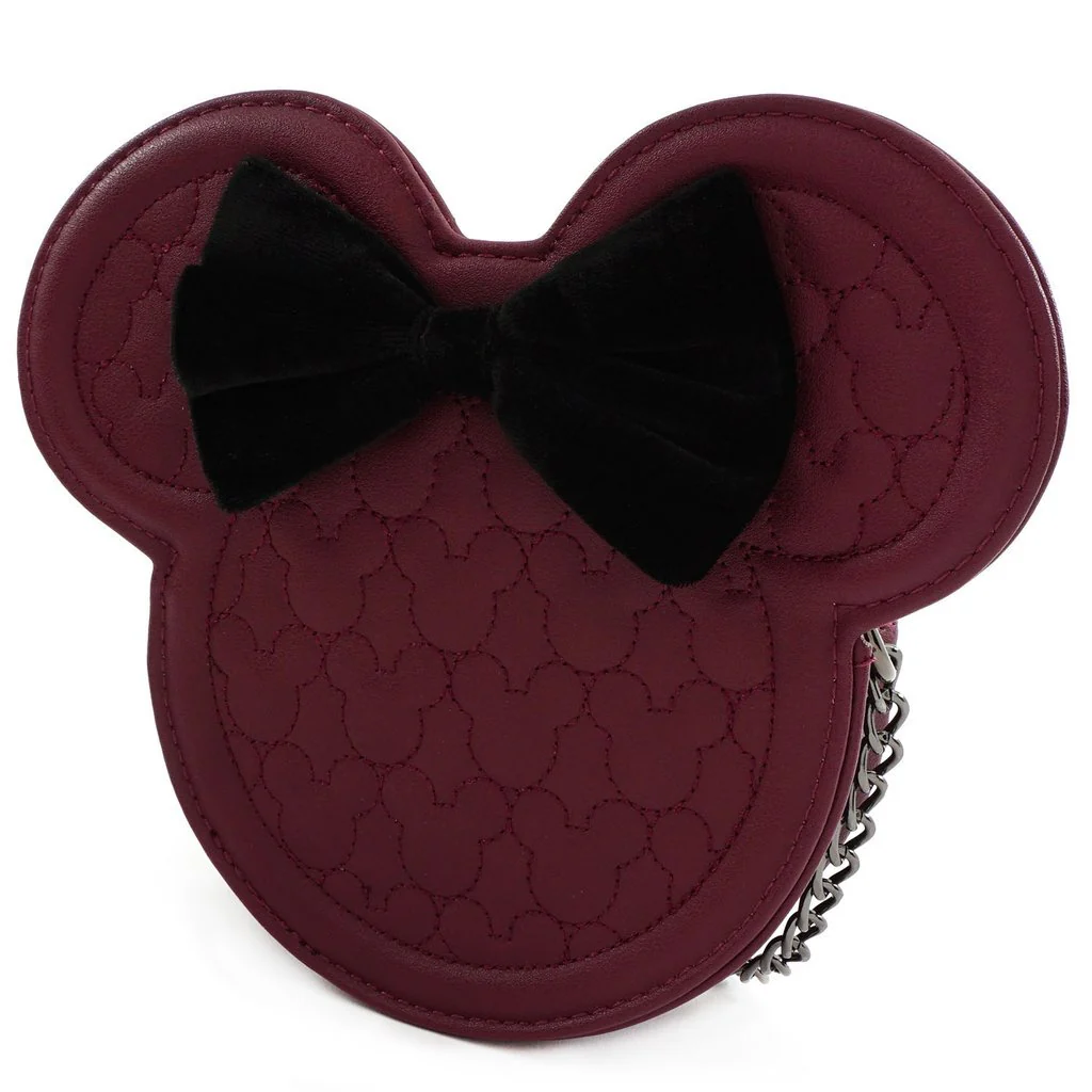 Loungefly X Disney Minnie Mouse Maroon Quilted Silhouette Crossbody Bag