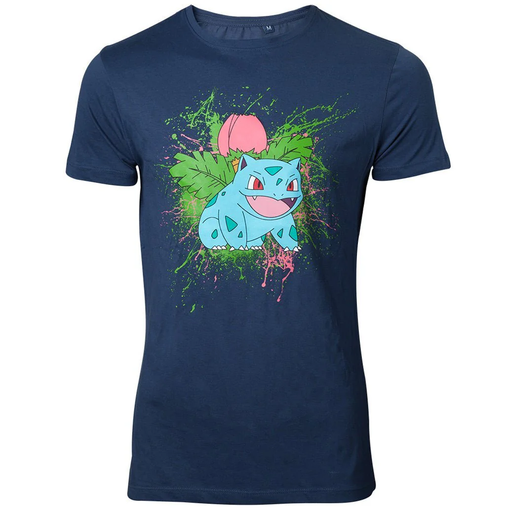 Pokemon Ivysaur Navy Splatter T-Shirt - Image 4