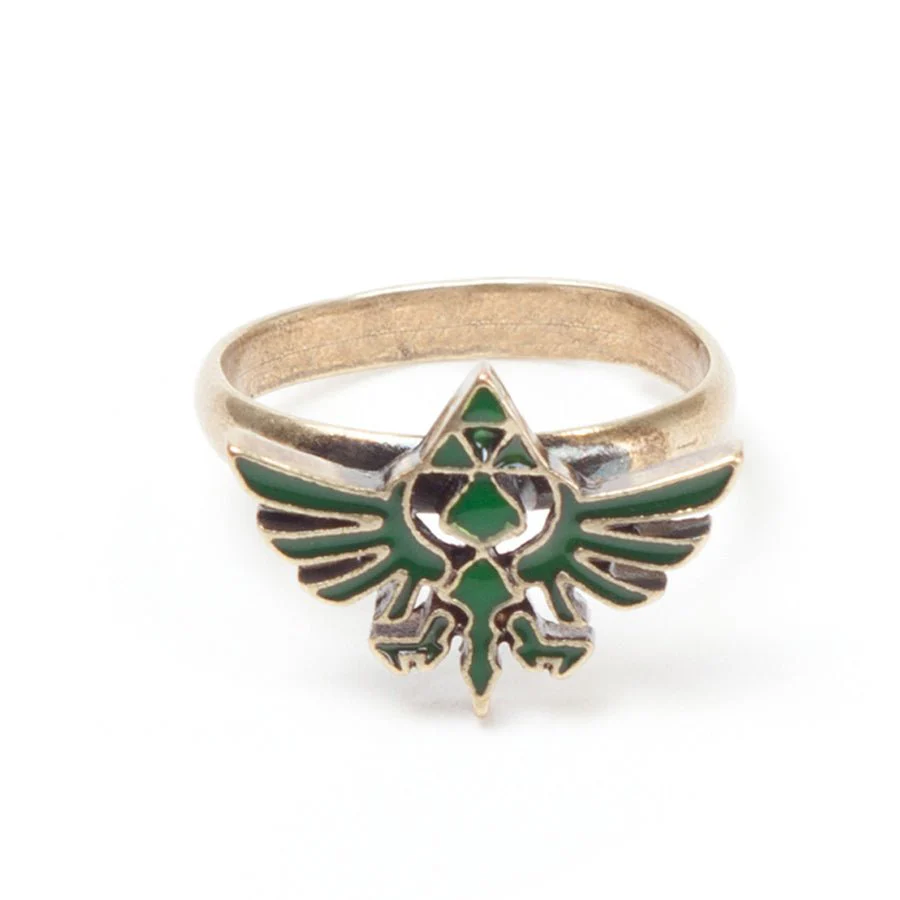The Legend of Zelda Gold Ring with Green Triforce Logo